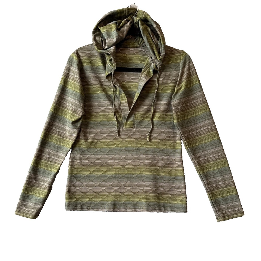 Lucy Activewear Striped Knit Pullover Hoodie S Green Earth Tone Yoga Athleisure